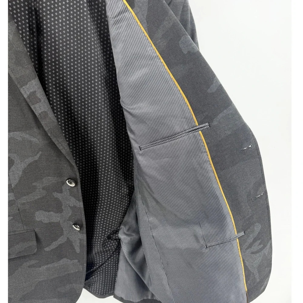 Murano Mens Slim Fit Camo Blazer Charcoal Grey Stretch Sport Coat XL Camouflage